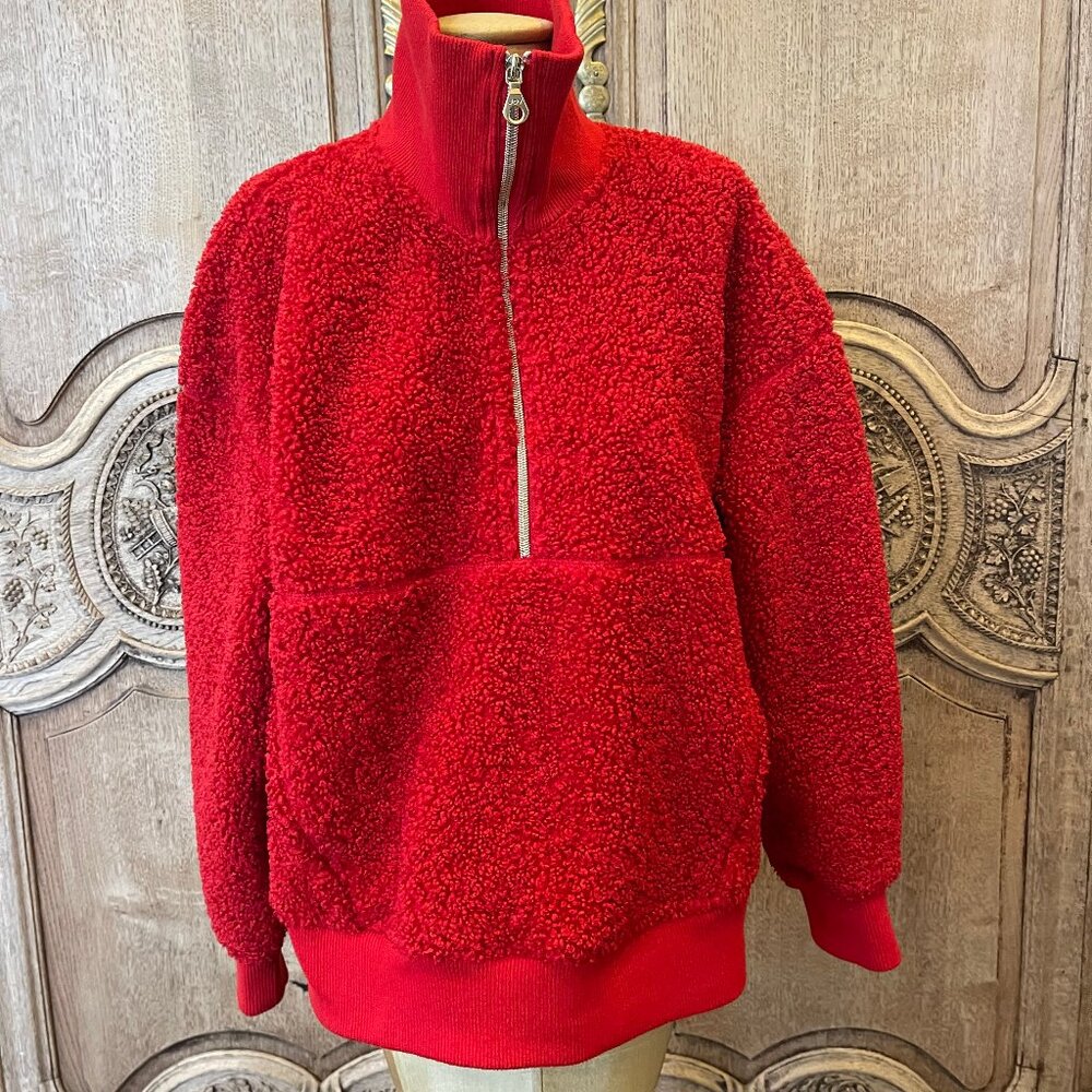 JoyLab Bright Red Chunky Fleece Lined Warm 3/4 Zip Size XL